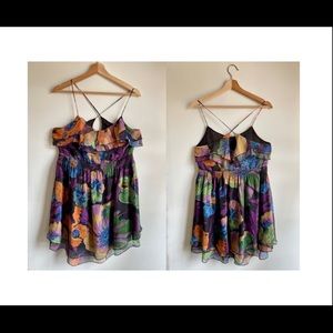 Short, floral, strappy summer dress